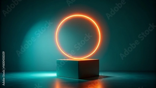 Obraz Neon Orange Circle Display in Futuristic Setting