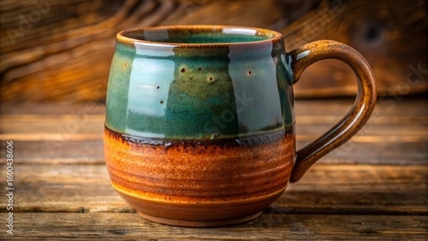 Fototapeta Textured Green and Brown Ceramic Mug Design