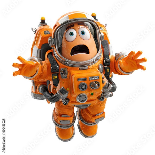 Fototapeta Animated Astronaut in Orange Spacesuit