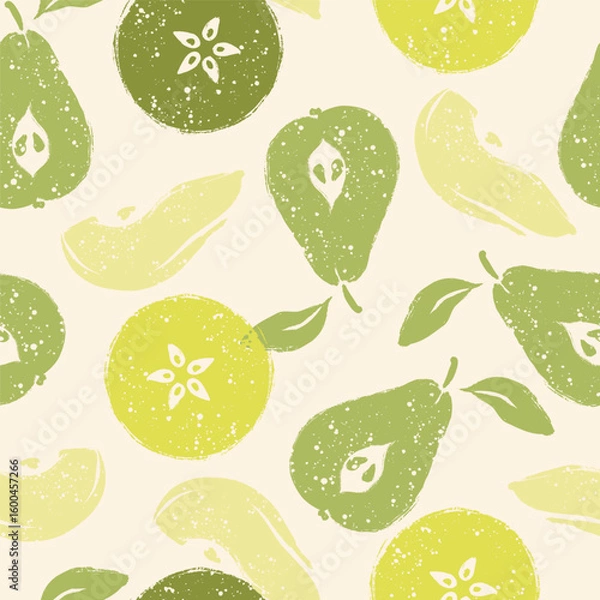 Obraz Green Pears Cut Fruit Vector Seamless Pattern