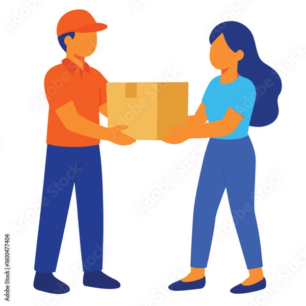Fototapeta Vector of a woman receiving a package