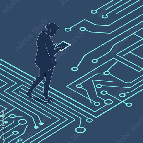 Fototapeta 
a man standing on a circuit board