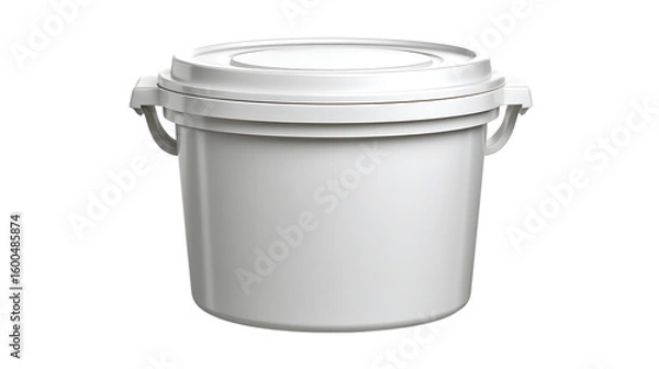 Fototapeta White plastic bucket with lid and handle isolated on transparent background