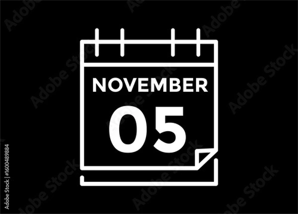 Fototapeta 5 November, calendar date icon. 5 November Calendar Date for Deadlines or Appointment. Day, month. vector illustration.