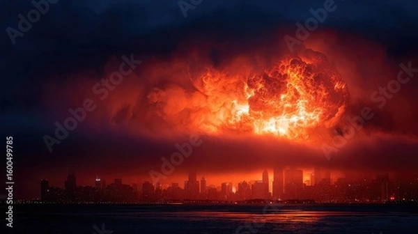 Obraz City engulfed in fiery explosion (2)