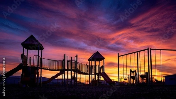 Obraz Colorful sunset over a playground