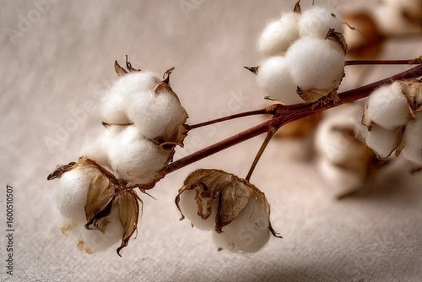 Fototapeta Close-up of cotton bolls on a branch (1)