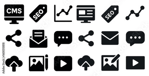 Fototapeta Digital marketing solid icons set – filled, seo, analytics and web optimization symbols