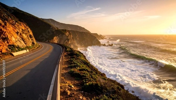 Obraz Coastal road with crashing waves scenic
