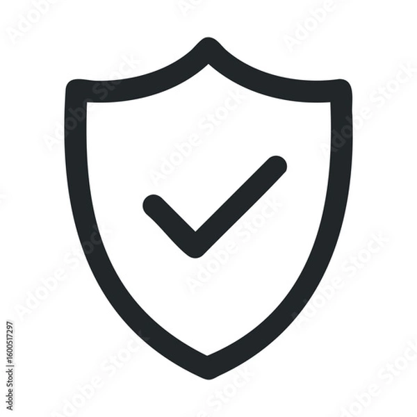 Fototapeta Black shield with checkmark icon symbolizing security and protection