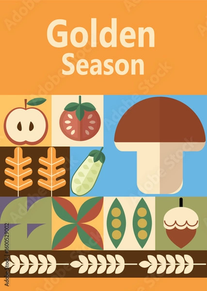 Fototapeta Autumn simple poster set. Autumn flyer set of designs Scandinavian mosaic. Banner autumn elements. Autumn design poster. Vector illustration.	