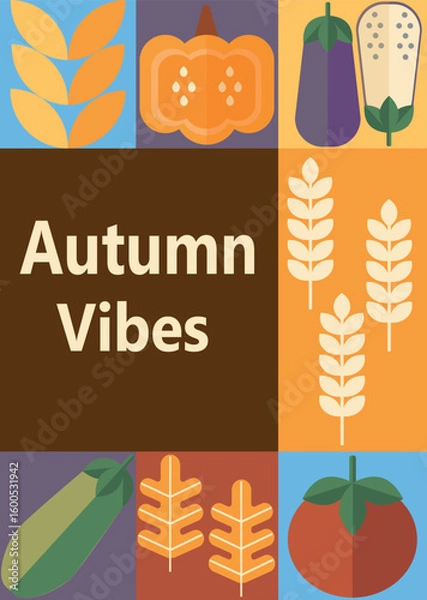 Fototapeta Autumn simple poster set. Autumn flyer set of designs Scandinavian mosaic. Banner autumn elements. Autumn design poster. Vector illustration.	