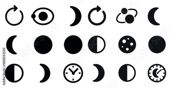 Obraz Moon phases silhouette icons set – celestial, lunar, astronomical symbols