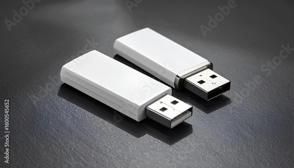 Obraz Two White Flash Drives On Gray Surface