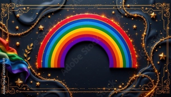Fototapeta a luxury lgbt pride background with embossed gold rainbow elements, in obsidian tone with luminous rainbow lines, featured in top tier brand visuals supporting pride.