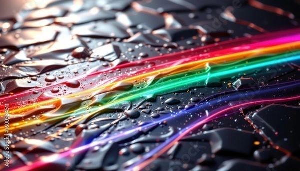 Fototapeta a luxury lgbt pride background with pearlized surfaces and soft pride glow, in obsidian tone with luminous rainbow lines, used in vip sponsorship decks.