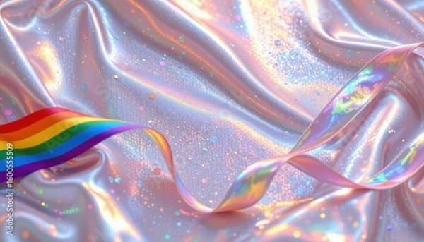 Fototapeta a luxury lgbt pride background with pearlized surfaces and soft pride glow, with platinum base and translucent pride ribbons, perfect for luxury fashion house pride campaigns.