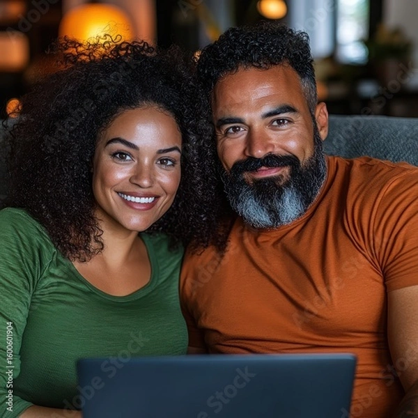 Fototapeta Relaxed Couple Enjoying Time Together with Laptop at Home