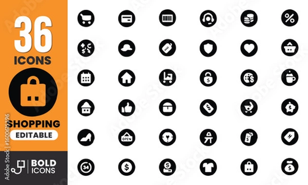 Fototapeta Bold Black Shopping and E-Commerce Icon Set