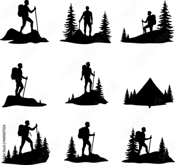 Obraz hiking  mountain, nature, adventure, vector bundle
