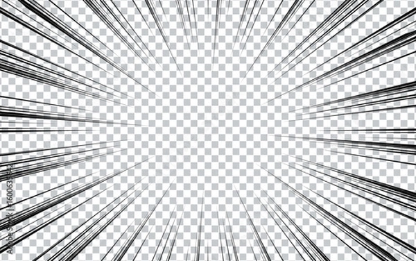Fototapeta pop art comic book style radial speed lines, monochrome action background sunlight vintage illustration halftone effect
