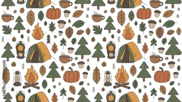 Obraz Celebrate autumn camping adventures with this festive seamless pattern design for cozy fall decor projects