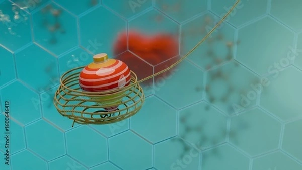 Fototapeta Spinning top wrapped with rope on hexagon background