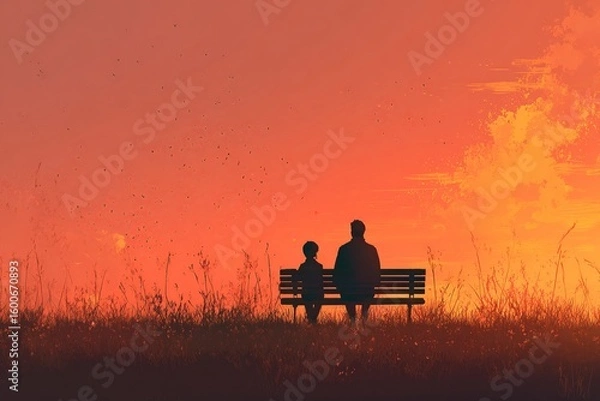Fototapeta A touching moment between father and child, sharing a warm embrace and laughter, perfect for celebrating Father’s Day with love and joy.

