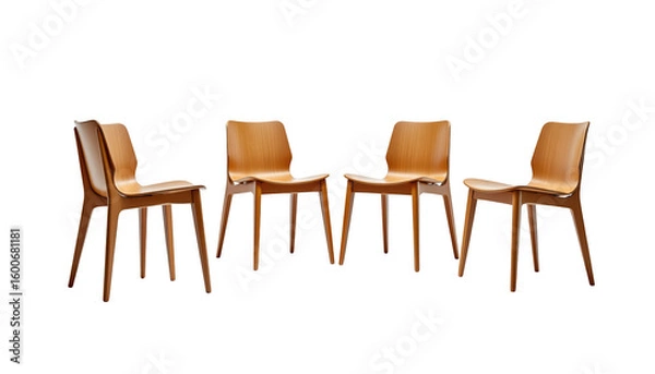 Fototapeta Elegantly simple, three wooden chairs on a dark, minimalist backdrop for interior design inspiration
