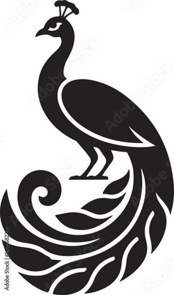 Fototapeta Peacock Silhouette Icon, Spread Feather Elegant Bird Vector, logotype Peacock art, Peacock black eps editable vector icon, black and white Peacock illustration on white background.