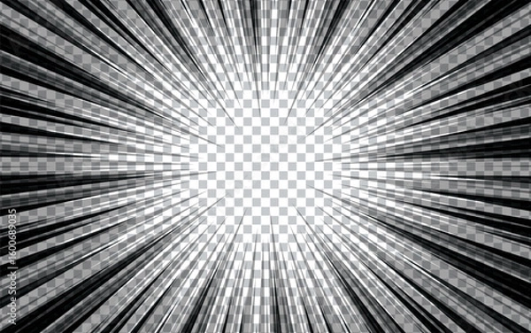 Obraz Comic and manga books, speed lines, transparent background. Superhero action, explosion background. Vector illustration.