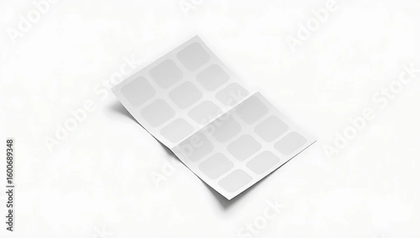 Fototapeta A sheet of white stickers with rounded corners on a white background folded in the middle once