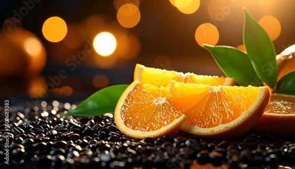 Obraz Orange slices on coffee beans