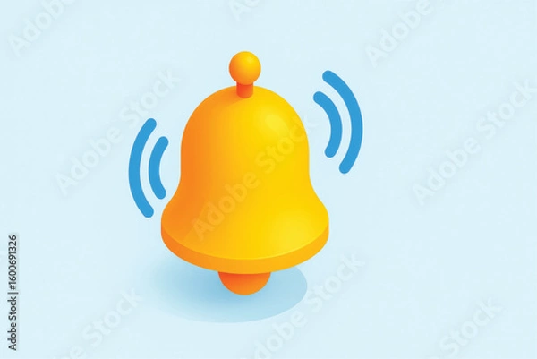 Obraz Isometric 3D Notification Bell Icon with Sound Waves – Minimal UI Design in Bright Color Palette