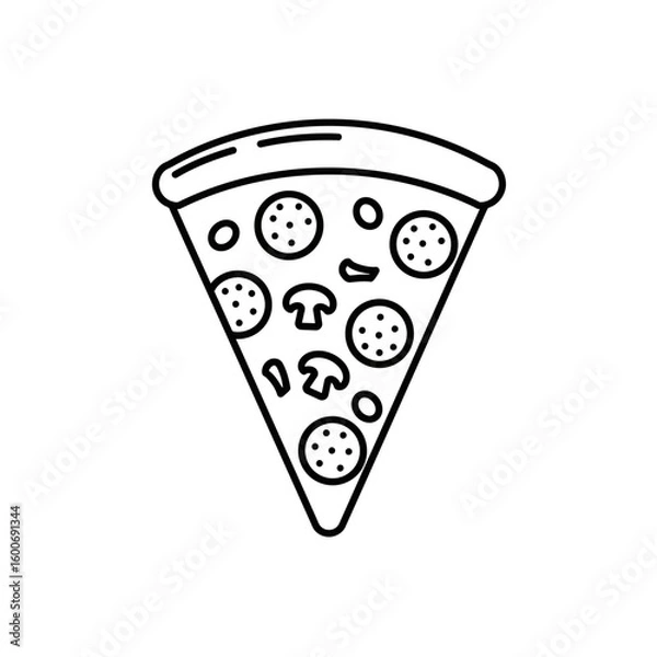 Obraz A black and white line drawing of a pizza slice topped with pepperoni and mushrooms.