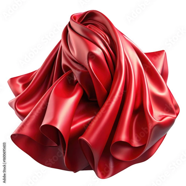 Fototapeta 3d flowing red silk fabric sculpture isolated on transparent background