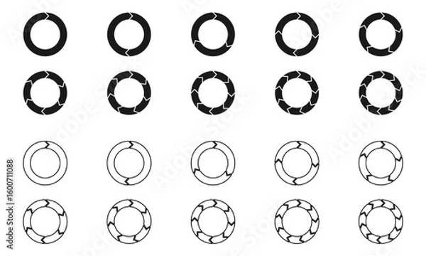 Fototapeta circular arrow from 1 to 10 equal parts. vector illustration isolated on white background.