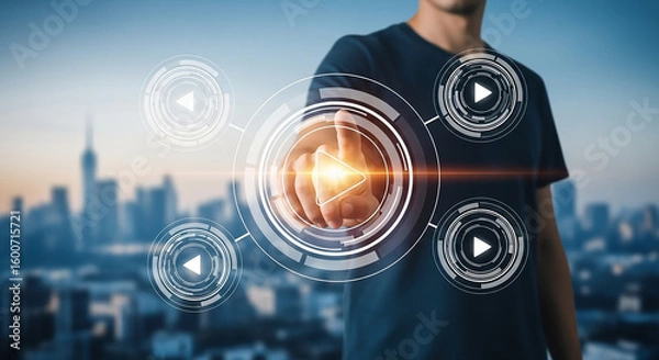 Fototapeta Doctor interacting with digital health data visualization representing future medical analysis diagnostics telemedicine or smart healthcare monitoring system
