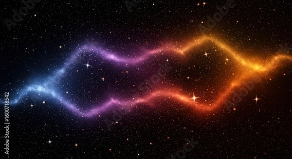 Obraz Two nebulae one blue to purple one orange traverse a starry field