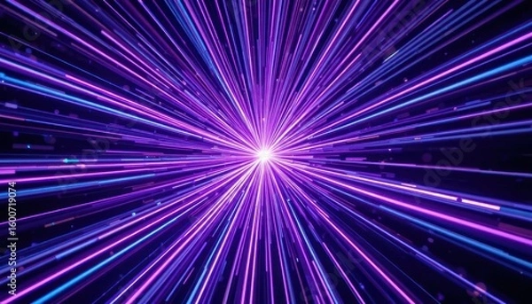 Obraz Purple  blue neon lines converge at a central white light creating a starburst effect against a dark background