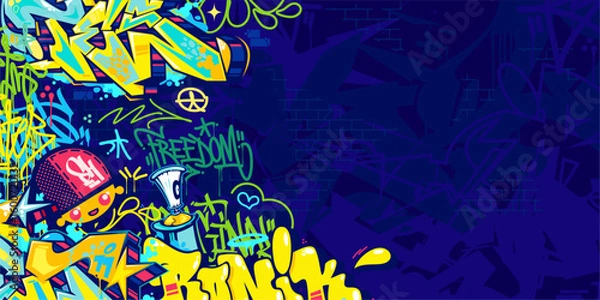 Obraz Funky Abstract Colorful Urban Street Art Graffiti Style Vector Illustration Background Template