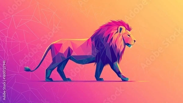 Fototapeta Geometric lion profile, vibrant colors, abstract background, graphic design, stock photo