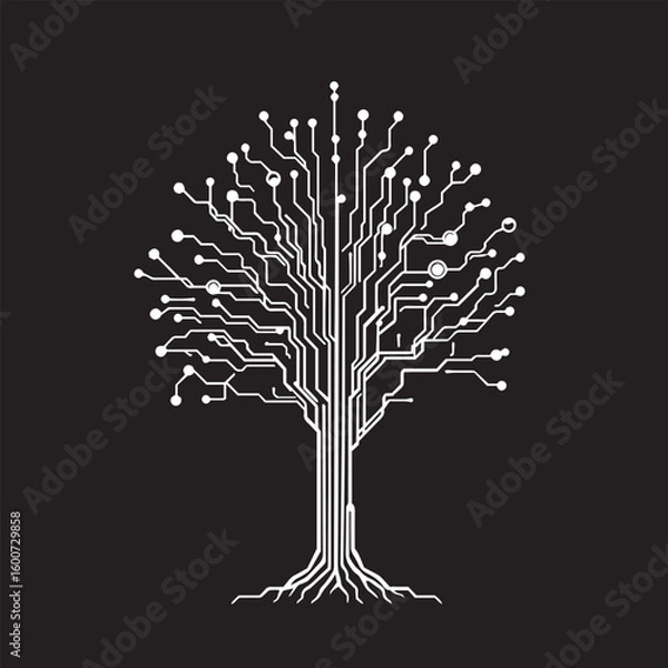 Obraz Tech tree with circuit branches vector design concept black and white illustration.