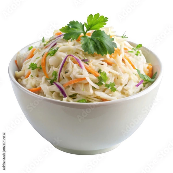 Fototapeta Fresh coleslaw salad in a white bowl isolated on transparent background