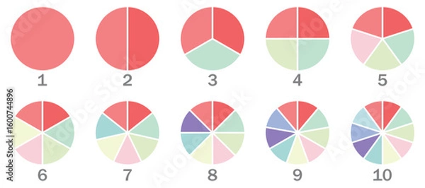 Fototapeta Colorful Pie and Donut Chart Infographic Set – Circle Diagram Icons for Business Data, UI
 and Presentation Design