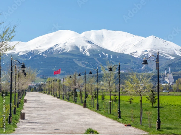 Fototapeta Erzurum in spring with palandoken mountains
