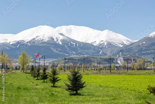 Fototapeta Spring in Erzurum with snowy mountains