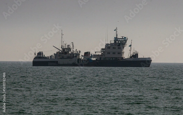 Fototapeta Aktau International Sea Trade Port in Aktau, Kazakhstan. 