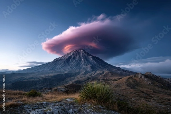 Fototapeta Lenticular clouds capping impressive Mount Saint Helens