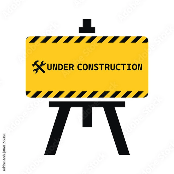 Fototapeta Under construction vector sign symbol. Under construction badge logotype. Under construction warning sign with black and yellow striped hazard border for safety and maintenance work area caution.eps10
